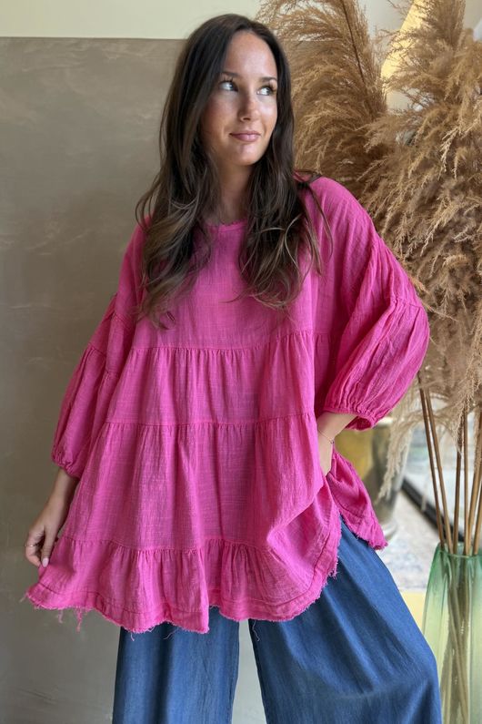 Driftwood Bell Sleeve Smock Top Hot Pink